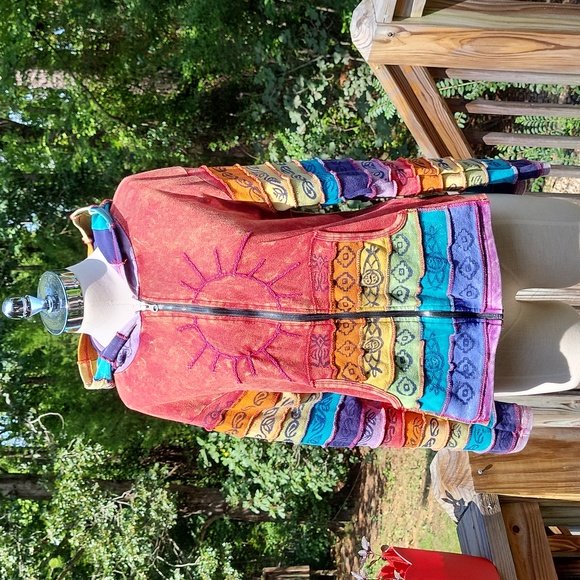 Ladies tie dye cotton zip hoodie, boho, layered stitching, multicolored, sz XL - Picture 14 of 14